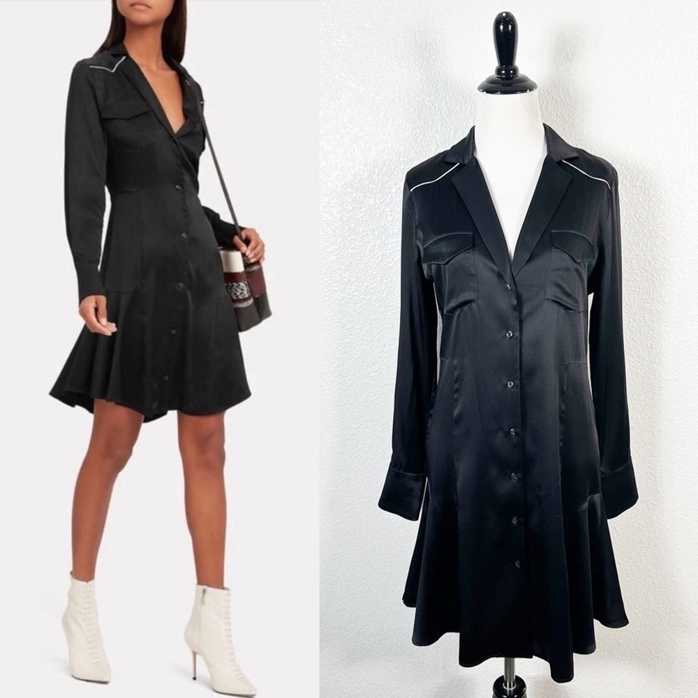 A.L.C. Womens Rora Silk Button Down Shirt Dress in Black Size 2